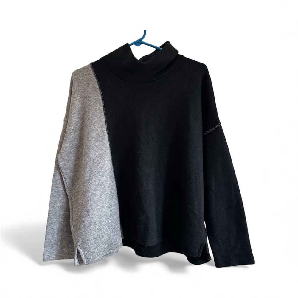 Karen Kane Black Gray Mock Neck Sweater Boxy Fit LP